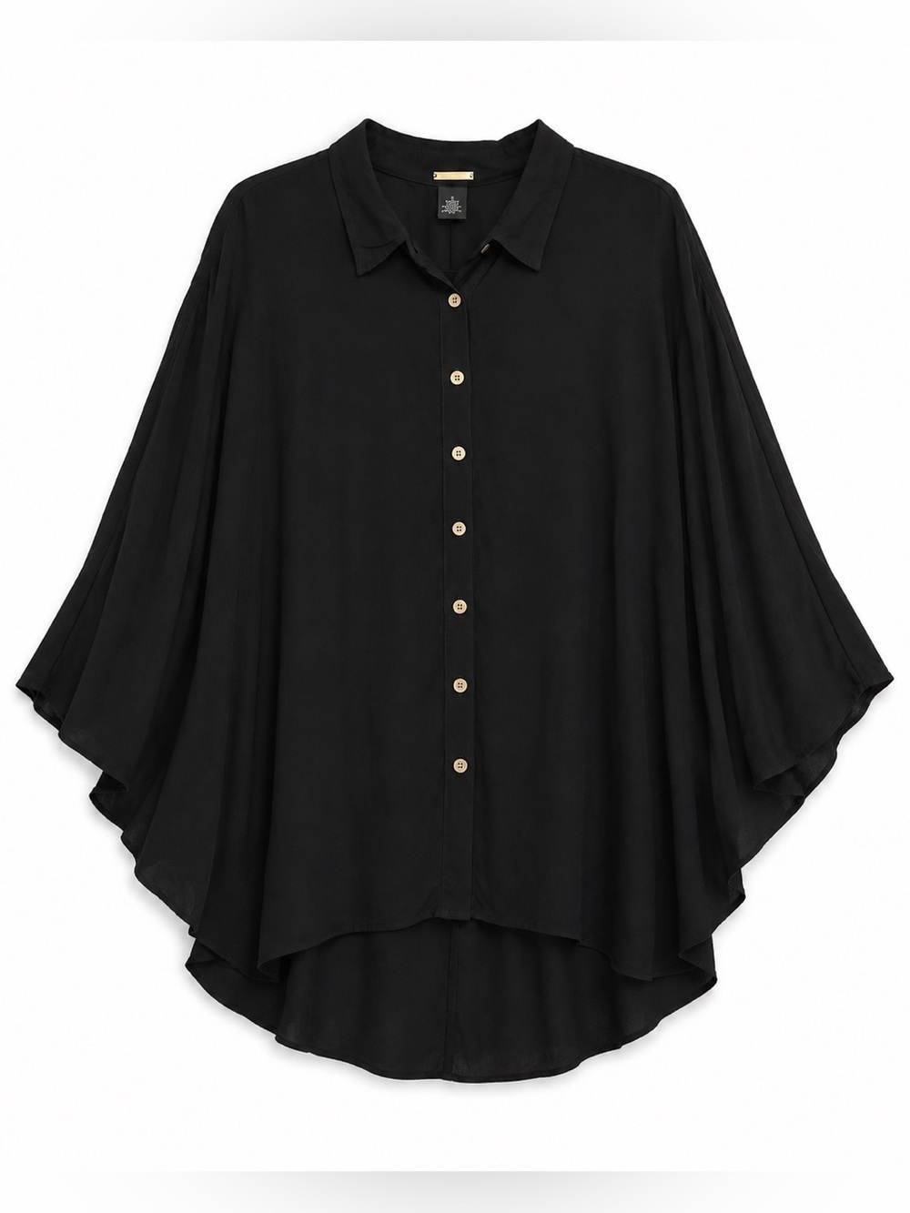 Chico’s Black Label Button Down Long Tunic Long Sleeve Blouse Black & Gold